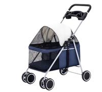 Pet Robust Buggy Pet Cat Dog Stroller Travel Carrier with Cup Holders, 22Lbs Capacity Folding Strolling Cart Pram Jogger Trolley(A)