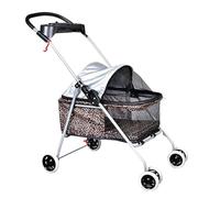 Pet Robust Buggy Pet Stroller for Medium Small Dogs 4 Wheels Folding Portable Cat Dog Stroller with Cup Holders Removable Liner Pram Jogger Trolley(A)