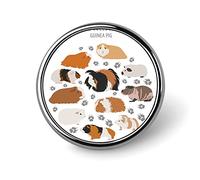 Pet Rodents Guinea Pig Breeds on White Round Badge Smooth Surface Lapel Tie Pin, Lightweight Badge for Women Men Office Worker Nurse Teacher Student Shirts Backpack