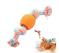 Pet Rubber Toy with Rope Interactive Dog Toys,Double Knotted Cotton Rope Dog Toy with Rubber Ball,Durable Chew & Tug Toys for Aggressive Chewers Chew Rope Puppy Teething (Orange)