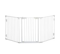 PawHut Pet Safety Gate, 3 Panels Playpen Fireplace, Metal Fence, Stair Barrier, Room Divider w/ Walk-Through Door - White White