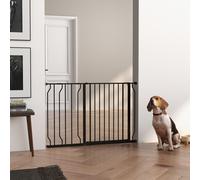 PawHut Dog Gate Wide Stair Gate w/ Door Pressure Fit - Black - Steel, ABS - 115 x 1.5 x 76 cm