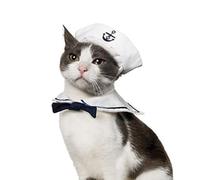 Pet Sailor Costume for Cats Small Dogs, Cat Halloween Costumes, Small Dog Sailor Outfit, Cat Sailors Hat with Tie Collar, Pet Navy Costume for Kitten Puppy Statue Toys Decoration