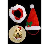 Pet Santa Hat with Collar+Bell - Great novelty outfit for dogs,puppy,cats - 2pc Set