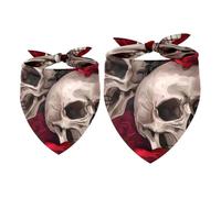 Pet Scarf 2 PCS, Seamless Skulls Roses Stylish Dog Bandana for Boys Girls Variety Pack of Breathable Pet Apparel