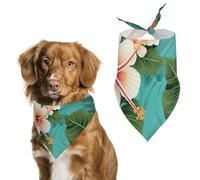 Pet Scarf Fashionable Hawaiian Flowers on Green Background Printed Triangle Scarf Washable Handkerchief for Dog Cat Decoration