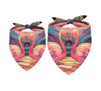 Pet Scarf Stained Glass Retro Flamingo Dog Bandanas 2 Pcs, Color185 | Lightweight Sheer Chiffon Dog Bandanas - Cute Print, Breathable, Soft & Fade-Proof. 2 Sizes, Suitable for Dogs, Cats to Use