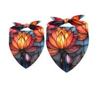 Pet Scarf Stained Glass Retro Lotus Dog Bandanas 2 Pcs, Color186 | Lightweight Sheer Chiffon Dog Bandanas - Cute Print, Breathable, Soft & Fade-Proof. 2 Sizes, Suitable for Dogs, Cats to Use