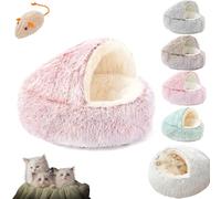 Pet Seashell Bed, Fluffyfrenzies Bed, Lapcatz Nest Bed, Semi Enclosed Pet Nest, Lapcatz Covered Cat Bed for Indoor Cats Cave and Calming, Waterproof Bottom Washable (Fluff inside-A, 15.7*15.7 inch)