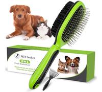 Pet Seeker Double Sided Dog Brush, Grooming Brush with Rounded Pins & Bristles, Dog Brushes for Grooming with Anti Slip Handle & Free Cleaning Tool.