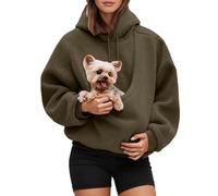Pet Sherpa Hoodie for Womens with Cat Pocket Funny Sweatshirts with Kangaroo Pouch Plus Size Cat and Dog Carrier Pullover Cute Pet Holder Hoodies Long Sleeve Tops (Bronze, L)