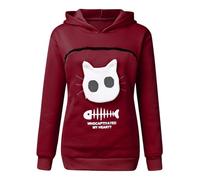 Pet Sherpa Hoodie For Womens With Cat Pocket, Winter Pullover Cute Holder Long Sleeve Tops For Pet Animal Lover, Pullover Oversized Jumpers(Burgundy,XX-Large)