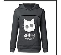 Pet Sherpa Hoodie For Womens With Cat Pocket, Winter Pullover Cute Holder Long Sleeve Tops For Pet Animal Lover, Pullover Oversized Jumpers(Light grey,XX-Large)