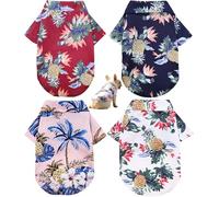 Pet Shirts, Hawaiian Floral Dog & Cat T-Shirts 4-Pack, Breathable Summer Cool Clothes for Small Medium Large Pets, Beach Vacation, Outdoor Adventures - Lightweight & Comfortable