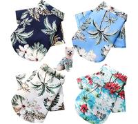Pet Shirts, Hawaiian Floral Dog & Cat T-Shirts 4-Pack, Breathable Summer Cool Clothes for Small Medium Large Pets, Beach Vacation, Outdoor Adventures - Lightweight & Comfortable