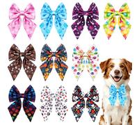 PET SHOW 10 Pack Big Dog Paw Pattern Bow Ties for Large Medium Dogs Female Male Sliding Collar Attachments Bone Pattern Bowknot Collar Pets Costume Bowties Birthday Wedding Party Grooming Accessories