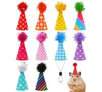 PET SHOW 10 Pack Hamster Hats Tiny Hats for Snakes Hedgehog Lizard Reptile Mini Animal Figure Hats with Tinsel Pom Adjustable Felt Headband Guinea Pig Chicken Bird Small Pet Birthday Party Accessories