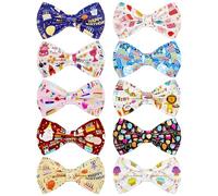 PET SHOW 10 Pack Happy Birthday Big Dog Bow Ties Sliding Collar Attachment Pet Bowties for Medium Large Dogs Party Balloon Cake Bowknots Collar Charms Grooming Accessories