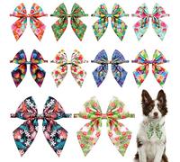 PET SHOW 10 Pack Hawaiian Dog Collar Bow Ties Bulk Adjustable Bowties for Medium Large Dogs Boy Girl Alpaca XL Summer Bowknot Neck Attachments Holiday Party Costume Pet Grooming Accessories