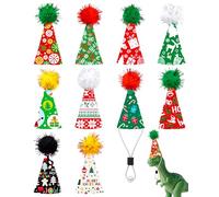PET SHOW 10 Pack Mini Party Hats for Animals Figures Toys Christmas Tiny Hats for Crafts Doll Dinosaur Xmas Party Decor Adjustable Cone Hat with Tinsel Pom Pom Birthday Cake Toppers Accessories