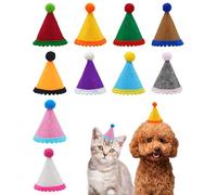 PET SHOW 10 Pack Mini Party Hats for Small Dog Birthday Stuffed Animals Dolls Puppy Cats Adjustable Holiday Hats Felt Pom Pom Headband Kitten Pet Grooming Costume Accessories