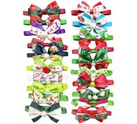 PET SHOW 100 Pack Christmas Small Dog Collar Bow Ties Bulk Puppy Cats Adjustable Xmas Bowties for Medium Dogs Santa Bowknots Holiday Party Ties Pet Grooming Accessories Assorted Randomly