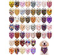PET SHOW 100 Pack Halloween Small Dog Bandanas Bulk No Seam Pumpkin Ghost Triangle Bibs Scarves for Girl Boy Pets Adjustable Grooming Kerchiefs for Medium Dogs Costume Accessories(Medium)