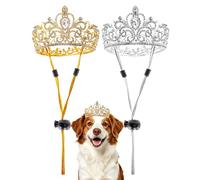 PET SHOW 2 Pack Small Dog Crowns King Queen Headband for Medium Large Dogs Stuffed Animals Birthday Party Gold Silver Royal Rhinestone Pigs Wedding Tiara Crown Pets Costume Grooming Accessories