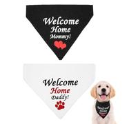 PET SHOW 2 Pack Welcome Home Daddy Mommy Dog Bandanas for Medium Large Dogs Reversible Slip on Bibs White Black Washable Scarf Slide on Collar Accessories for Boy Girl Dogs Attach to Pet Collar,L