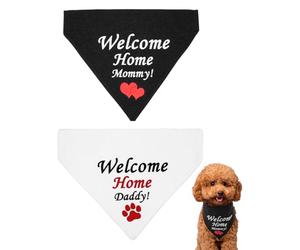 PET SHOW 2 Pack Welcome Home Daddy Mommy Dog Bandanas for Small Medium Dogs Reversible Slip on Bibs White Black Washable Scarf Slide on Collar Accessories for Boy Girl Dogs Attach to Pet Collar,M