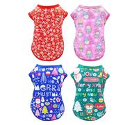 PET SHOW 4 Pack Christmas Dog Shirts for Medium Large Dogs Tank Top Tee Red Green Xmas Santa Gnome T-Shirts Pets Holiday Party Sleeveless Vest Dog Clothes Boys Girls(X-Large)