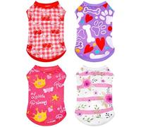 PET SHOW 4 Pack Dog Shirts for Small Medium Dogs Female Tank Top Tee Red Pink T-Shirts Pets Sleeveless Vest Girl Dog Clothes(XX-Large)