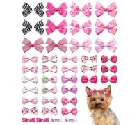 PET SHOW 40Pcs/20Pairs 2" 3" 4" Pink Big Dog Hair Bows with Rubber Bands for Small Medium Large Dogs Girl Rhinestone Cats Topknots Birthday Wedding Party Dog Bowknot Pet Grooming Hair Accessories