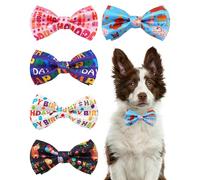 PET SHOW 5 Pack Happy Birthday Big Dog Bow Ties Sliding Collar Attachment Pet Bowties for Medium Large Dogs Party Balloon Cake Bowknots Collar Charms Grooming Accessories