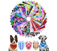 PET SHOW 50 Pack Big Plaid Dog Bandanas Bulk XL Dog Scarves Bibs Kerchief Set for Medium Large Dogs Girl Boy Pet Holiday Party Grooming Accessories