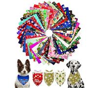 PET SHOW 50 Pack Christmas Big Dog Bandanas Bulk XL Washable Happy New Year Triangle Bibs for Medium Large Dogs Girl Boy Xmas Kerchief Set Pet Scarves Holiday Grooming Accessories