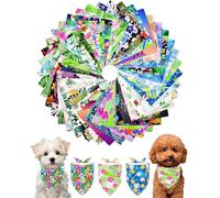 PET SHOW 50 Pack Hawaiian Dog Bandanas Bulk for Small Dogs Cats Puppys XS Washable Adjustable Dog Scarf Triangle Bibs Pet Red Pink Decorative Grooming Accessories