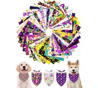 PET SHOW 50 Pack Mardi Gras Dog Bandanas Bulk for Small Medium Dogs Puppys Washable Adjustable Pet Scarf Triangle Bibs for Dogs Cats Green Yellow Purple Decorative Grooming Accessories