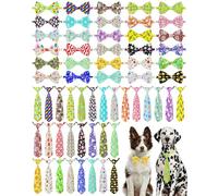PET SHOW 60 Pack Easter Big Dog Collar Bow Ties and Neck Ties Bulk Adjustable Bowties for Large Medium Dogs Bunny Eggs Bowknots Holiday Party Ties Pet Grooming Accessories