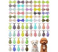 PET SHOW 60 Pack Easter Small Dog Collar Bow Ties and Neck Ties Bulk Puppy Cats Adjustable Bowties for Medium Dogs Bunny Eggs Bowknots Holiday Party Ties Pet Grooming Accessories