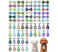 PET SHOW 60 Pack Hawaiian Small Dog Collar Bow Ties and Neck Ties Bulk Puppy Cats Adjustable Summer Floral Bowties for Medium Dogs Hawaii Bowknots Holiday Party Ties Pet Grooming Accessories