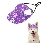 PET SHOW Dog Baseball Cap Paw Print Dog Visors for Small Medium Dogs Waterproof Pet Sun Hats with Ear Holes Adjustable Drawstring Girl Puppy Hat -Purple/M