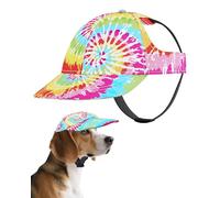 PET SHOW Dog Baseball Cap Tie Dye Dog Visors for Large Dogs Pet Sun Hats with Ear Holes Adjustable Buckle Summer Boy Girl Puppy Hat - Rainbow/L
