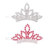 PET SHOW Dog Tiara Crown Hair Clips Bows for Small Dogs Costume Crystal Rhinestone Girls Puppies Barrette Grooming Hair Accessories (2pcs Silver + Pink Crown)