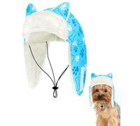 PET SHOW Dog Trapper Hat Winter Hat for Extra Small Dogs Cats Warm Fleece Aviator Hats with Ear Flaps Adjustable Outdoor Boy Puppy Pet Pilot Costume Cap XS-Blue Paw/with Ear Holes