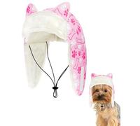 PET SHOW Dog Trapper Hat Winter Hat for Extra Small Dogs Cats Warm Fleece Aviator Hats with Ear Flaps Adjustable Outdoor Girl Puppy Pet Pilot Costume Cap XS-Pink Paw/with Ear Holes