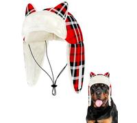PET SHOW Dog Trapper Hat Winter Hat for Medium Large Dogs Christmas Warm Fleece Aviator Hats with Ear Flaps Adjustable Outdoor Boy Pet Pilot Costume Cap L-Red Plaid/Without Ear Holes