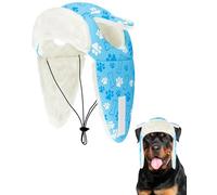 PET SHOW Dog Trapper Hat Winter Hat for Medium Large Dogs Warm Fleece Aviator Hats with Ear Flaps Adjustable Outdoor Boy Pet Pilot Costume Cap L-Blue Paw/with Ear Holes