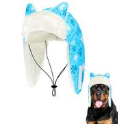 PET SHOW Dog Trapper Hat Winter Hat for Medium Large Dogs Warm Fleece Aviator Hats with Ear Flaps Adjustable Outdoor Boy Pet Pilot Costume Cap L-Blue Paw/Without Ear Holes