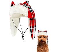 PET SHOW Dog Trapper Hat Winter Hat for Small Dogs Christmas Warm Fleece Aviator Hats with Ear Flaps Adjustable Outdoor Boy Puppy Pet Pilot Costume Cap S-Red Plaid/Without Ear Holes